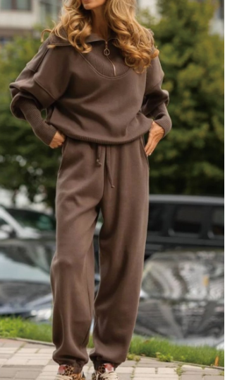 Comfortable Lounge Wear - Solid Color Zip Hoodie Set