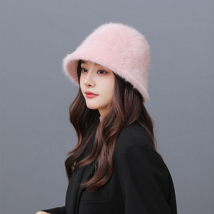 Fashionable Warm Rabbit Hair Bucket Hat