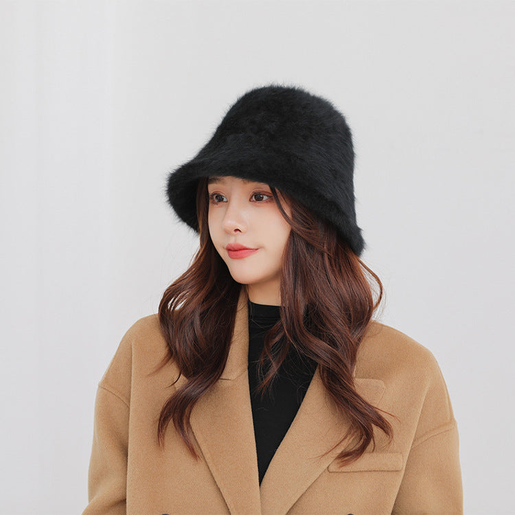 Fashionable Warm Rabbit Hair Bucket Hat