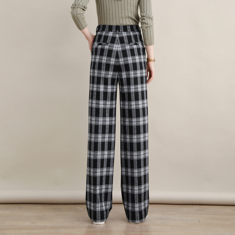 Plaid Cropped Pants, Irregular Design Straight Pants