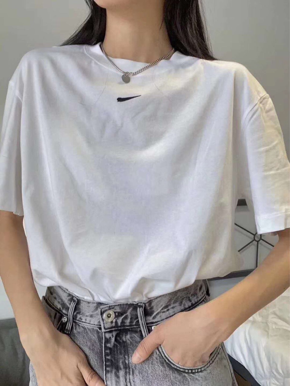 Embroidered Loose Cotton Short Sleeve Tee for All