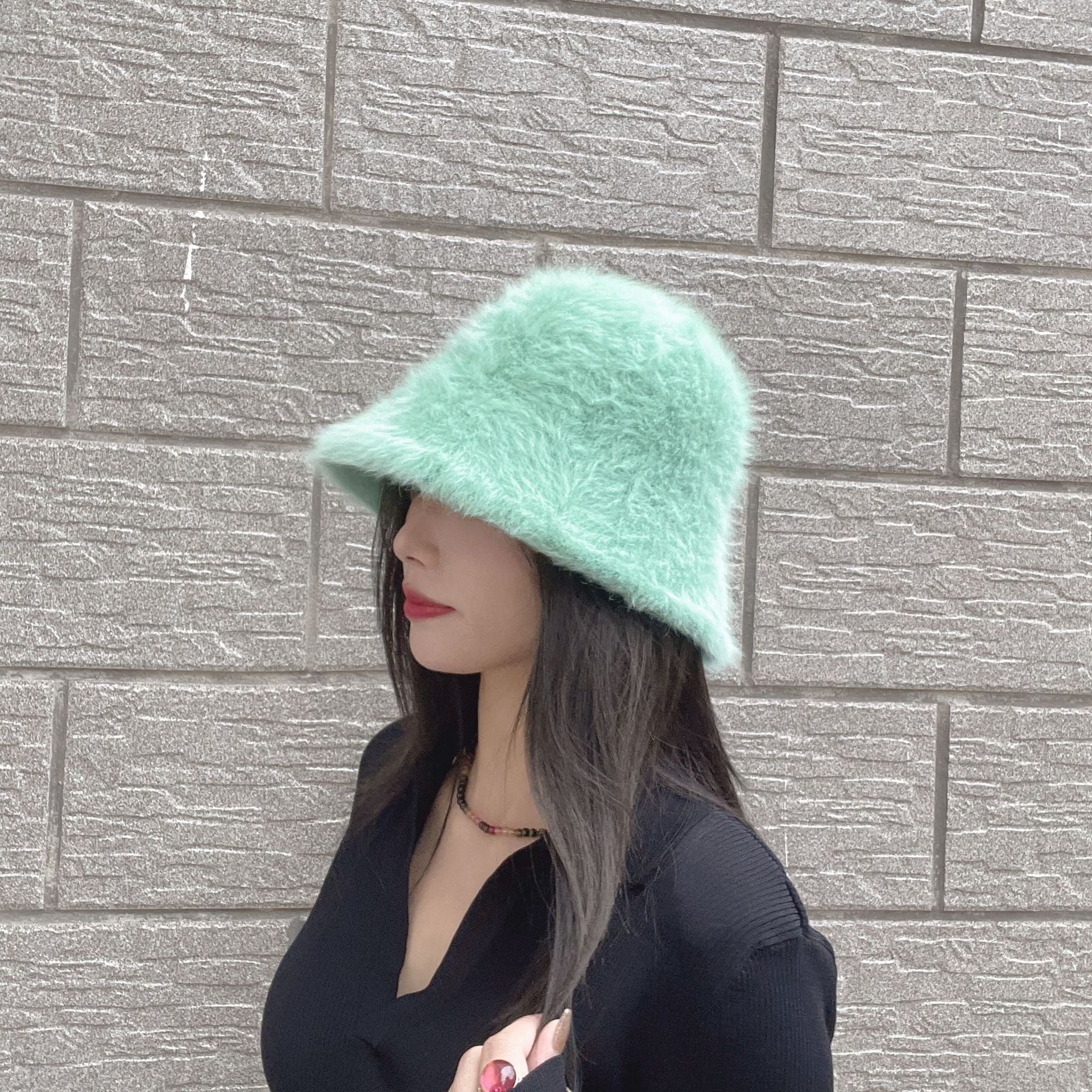 Fashionable Warm Rabbit Hair Bucket Hat