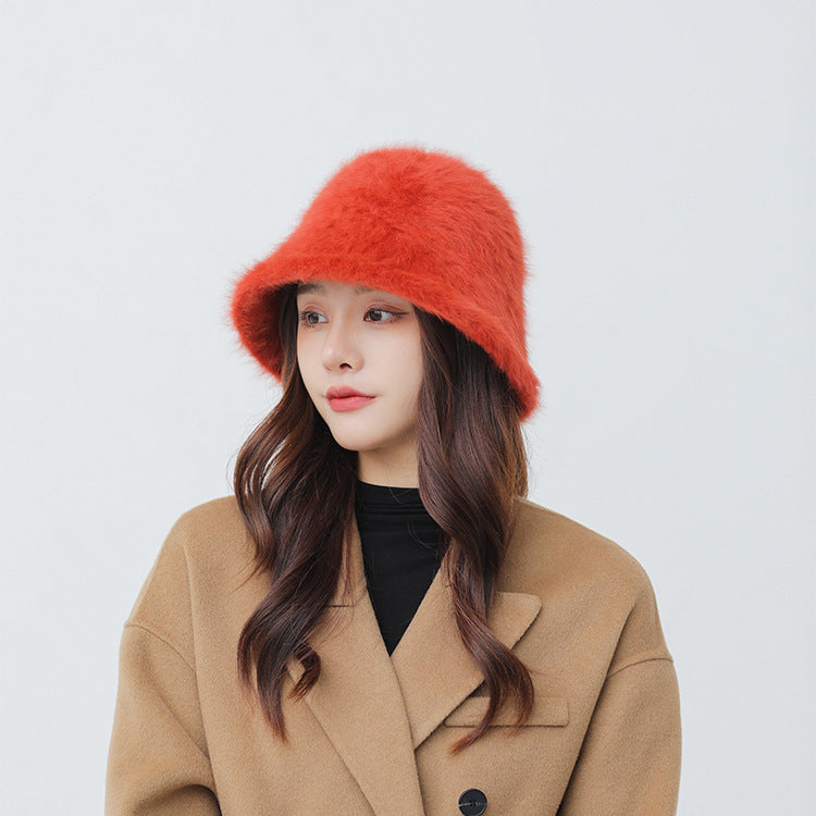 Fashionable Warm Rabbit Hair Bucket Hat