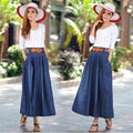 Retro Medium Long Pleated Denim Skirt in National Style