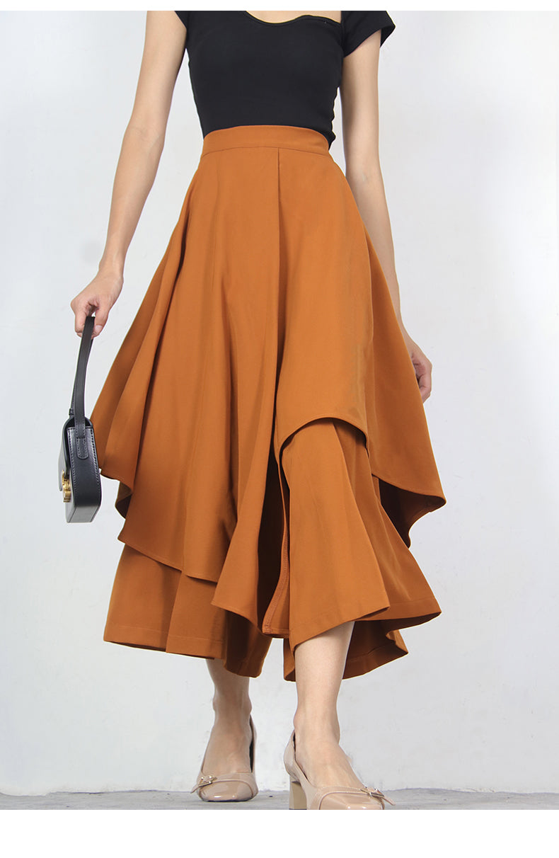 Mid-Length Layered Ruffle Skirt for Women