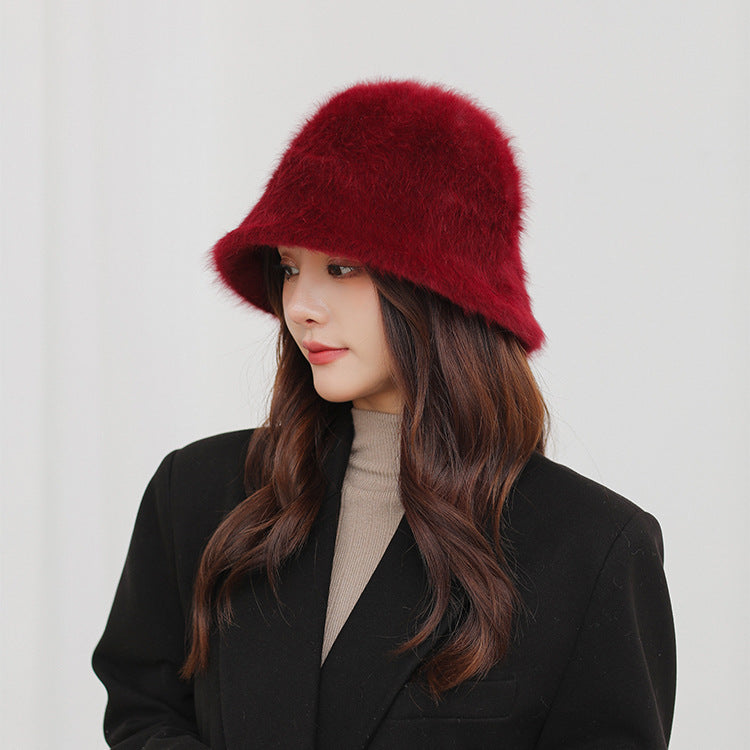 Fashionable Warm Rabbit Hair Bucket Hat