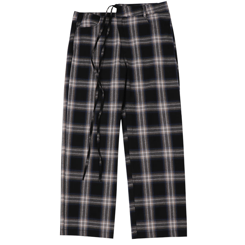 Plaid Cropped Pants, Irregular Design Straight Pants