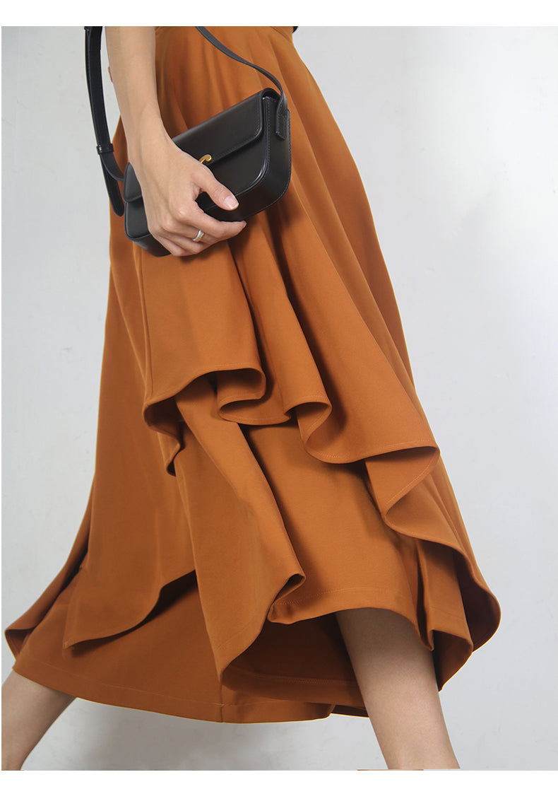 Mid-Length Layered Ruffle Skirt for Women