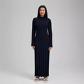 Knitted Dress with Waist Design and Round Neck