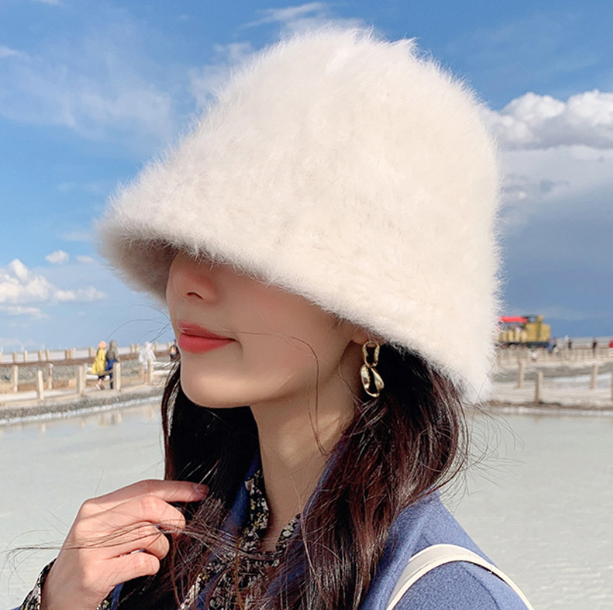 Fashionable Warm Rabbit Hair Bucket Hat