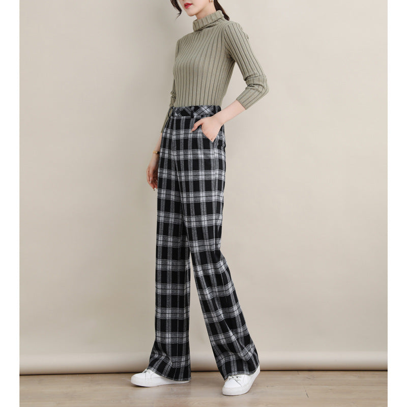 Plaid Cropped Pants, Irregular Design Straight Pants
