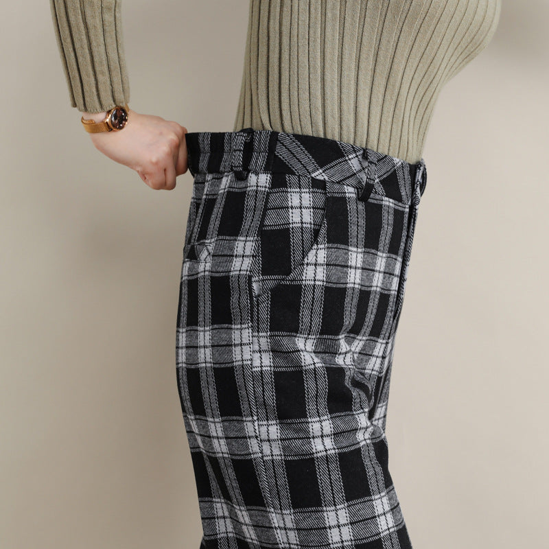 Plaid Cropped Pants, Irregular Design Straight Pants