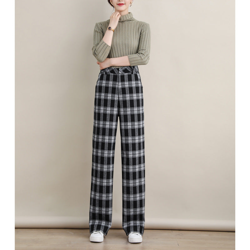 Plaid Cropped Pants, Irregular Design Straight Pants
