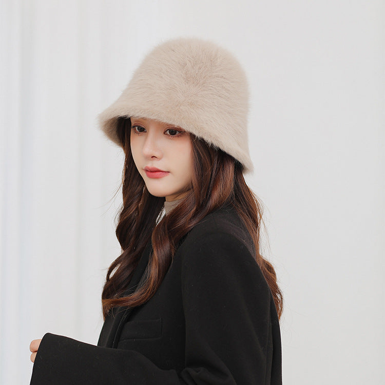 Fashionable Warm Rabbit Hair Bucket Hat