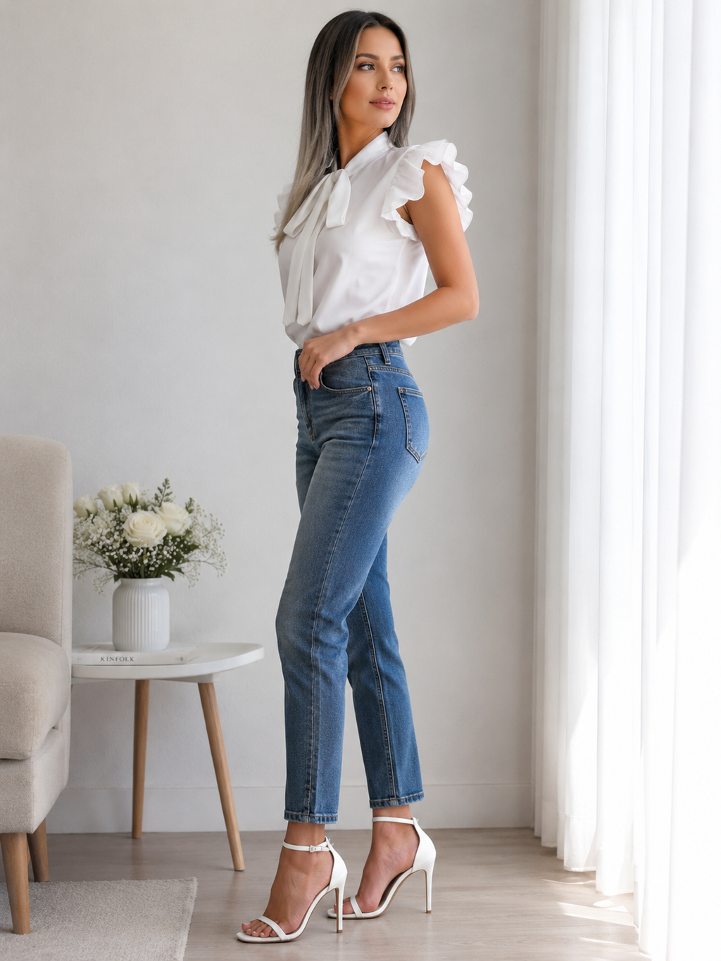 Elegantna ženska ljetna majica kratkih rukava s mašnom